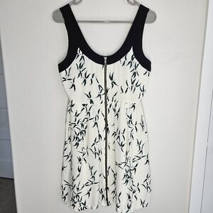 Vero Moda Women's Sleeveless Leaf‎ Print A Line Dress Trim Zipper Front Size S